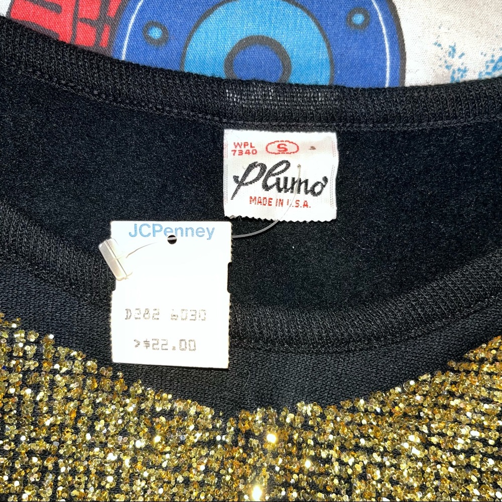 Gold glitter vintage sweatshirt tunic new with tags NWT deadstock small - Picture 5 of 7